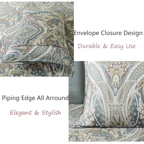 Image of FADFAY Paisley Sheets Set Twin Classic Boho Paisley Bedding Luxurious Bohemian Damask Paisley Bed Sheet Set Breathable 100% Egyptian Cotton 800 Thread Count Deep Pocket Fitted Sheet 4Pcs, Twin Size