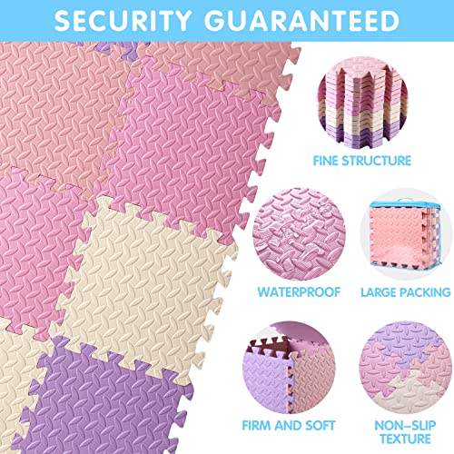 Tamiplay 16 Tiles Foam Play Mat For Baby, Soft & Safe Eva Foam Mats For Floor, Square Baby Play Mat, Solid Colored Kids Foam Puzzle Floor Mat, 50X50 Play Mat For Playpen(Purple/Pink/Loli Pink/Beige) #TOP3