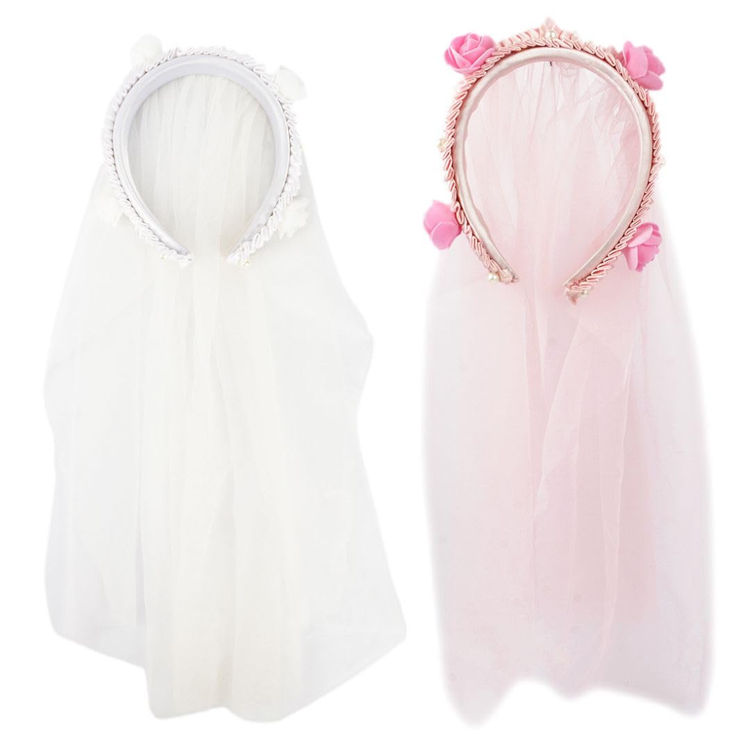 Net Veil Hairband | Stylish Accessory for Women/Girls | White & Pink | Anti-Hair Breakage | Suitable for Every Hair Type | Bride Headband | Same Product As Pic | 2 Pcs, (female)-image-46