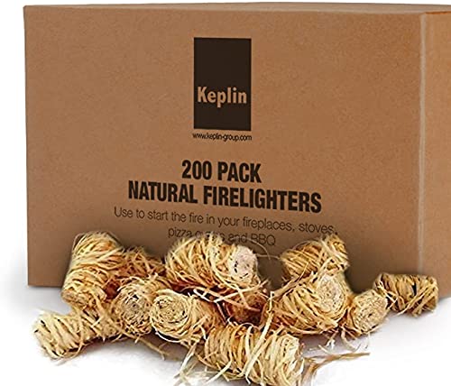 KEPLIN Natural Firelighters - 200 Pack | Eco Friendly Wood Wax Fire Starters | Quick Flame | Safe to Use | Ideal for Stoves Open Fires BBQs & Pizza Ovens