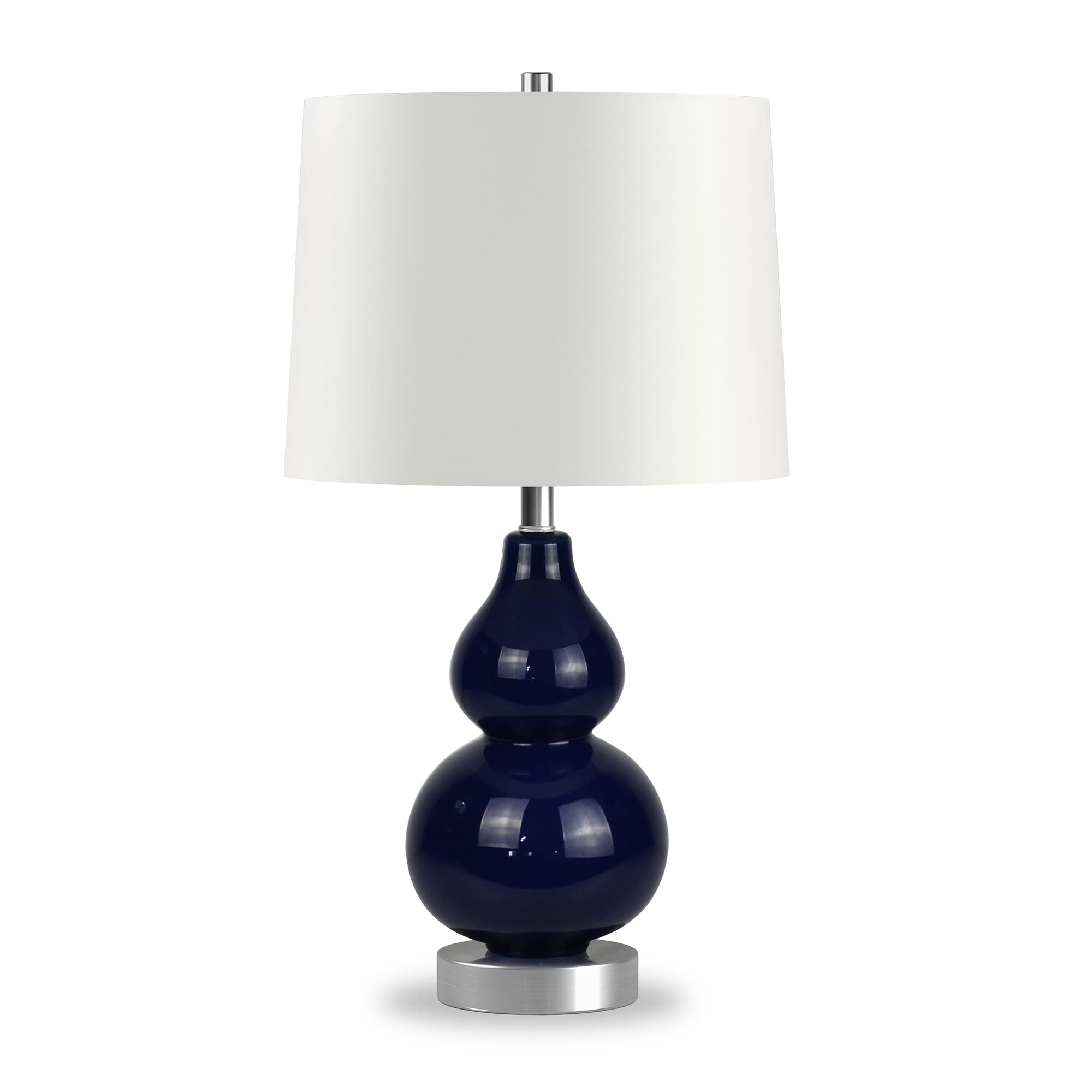 Katrina 21.25" Tall Petite Table Lamp with Fabric Shade in Navy Blue Glass/Satin Nickel/White