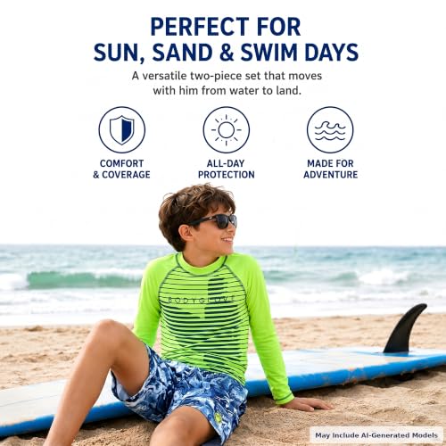 Image of Body Glove Boys Swim Set - 2 Piece Boys Swim Trunks with Rash Guard UV Protection Swimsuit Kids Bathing Suits (Sizes 4-12)