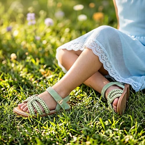 Image of Girls Gladiator Sandals with Adjustable Buckle Comfy Ankle Strappy Flat Shoes
