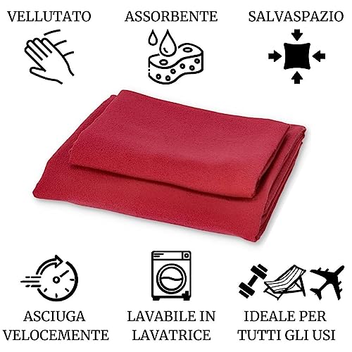 Casatessile Microfiber towels pair 1 cm 40x60 + 1 cm 50x100 microfiber towel set - ROSSO CILIEGIA - Image 2