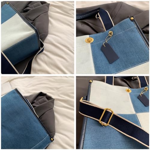 Image of Canvas Tote Bag Women Large Denim Shoulder Bag Vintage Satchels Cute Hobo Bags Work Travel College Casual Tote Handbag