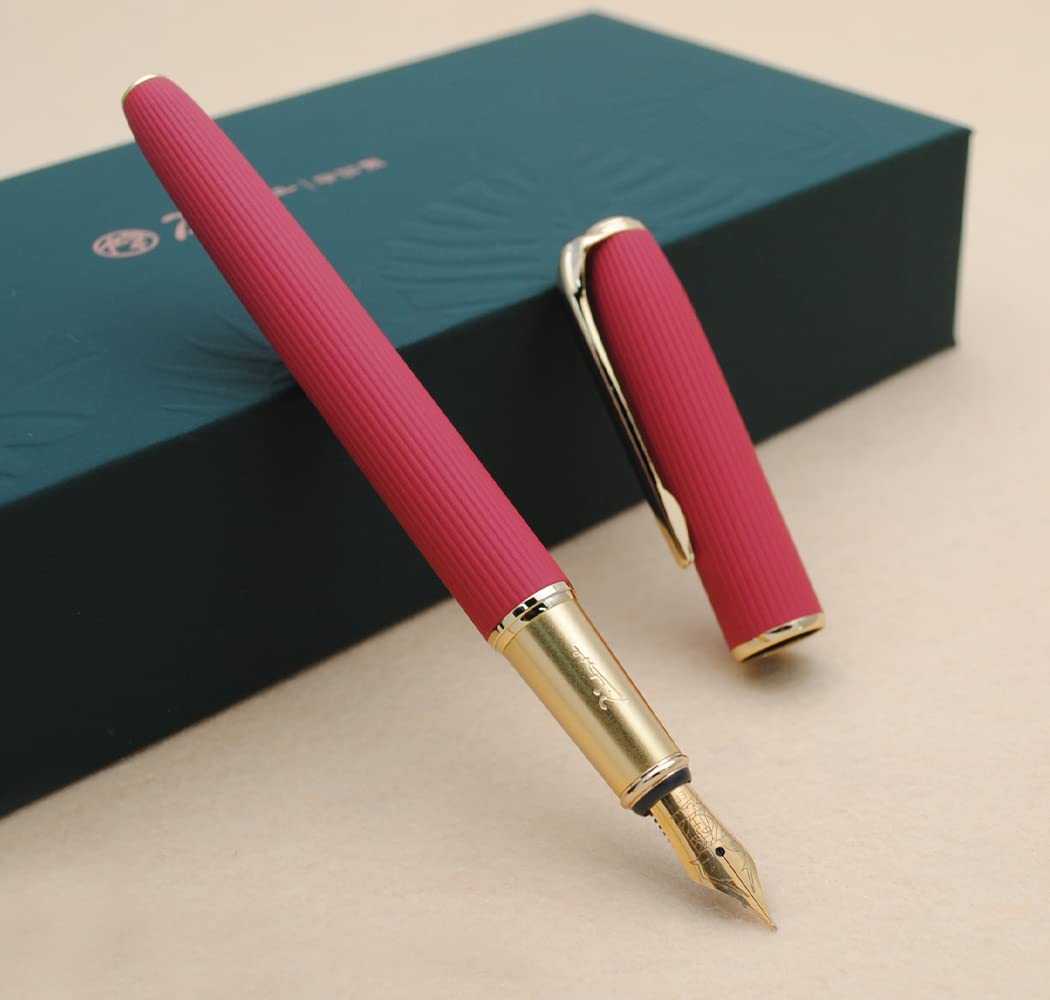 czxwyst Picasso 916 Metall-Füllfederhalter, Natural Series Stripe Ink Pen mit Tintenkonverter und Geschenketui, Iridium Extra Feine Spitze (EF-Feder 0,38 mm, Rot)