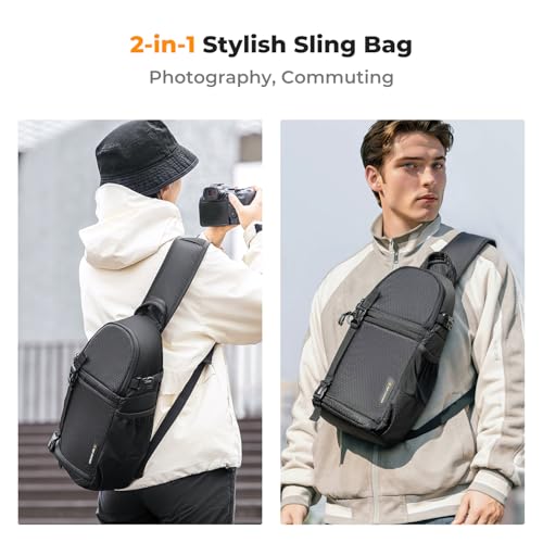 Image of K&F CONCEPT Camera Sling Bag, Crossbody Shoulder Backpack for DSLR SLR Mirrorless Cameras, Travel Photography Bag with Tripod Holder, Compatible with Canon Nikon Sony, Black