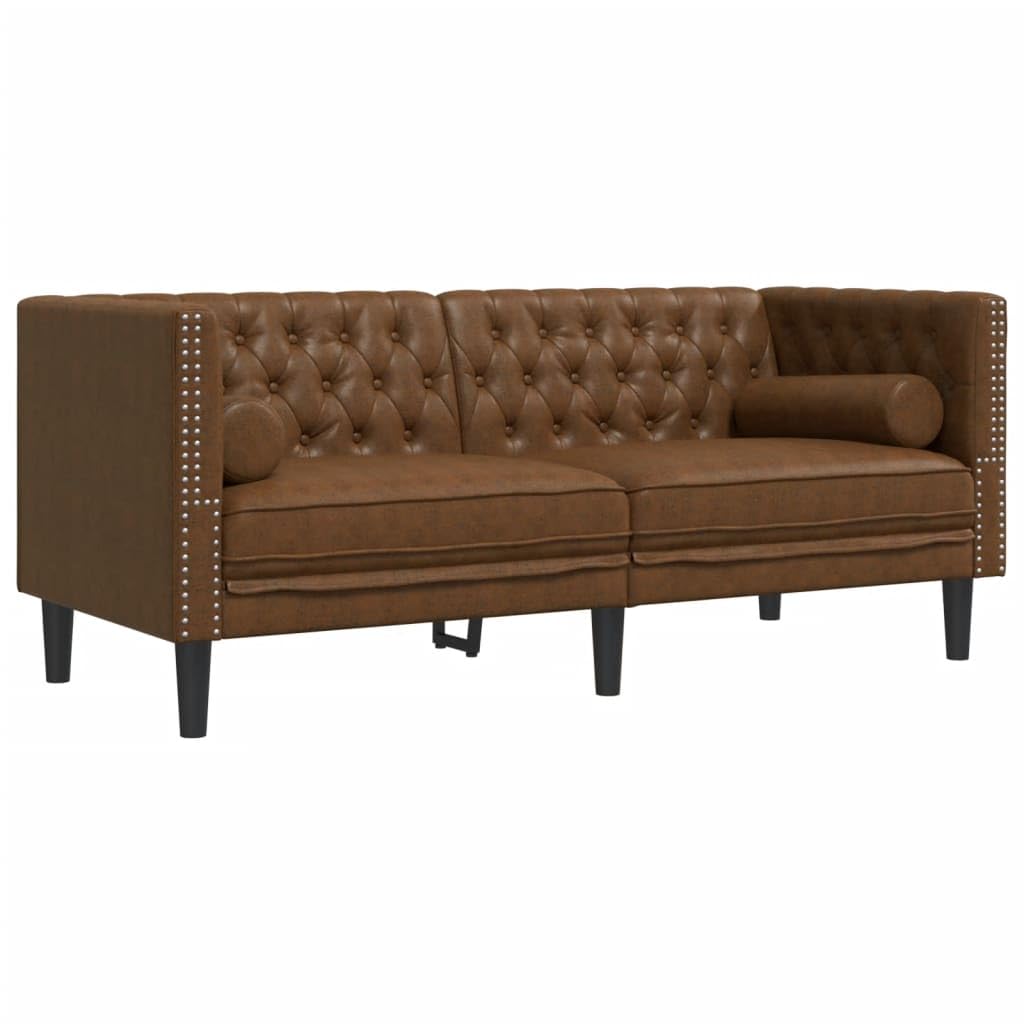 vidaXL Sofá Chesterfield de 2 plazas Piel de Ante sintético marrón, sofá, sofá de Dos plazas, Asientos de salón, sofás, sofá tapizado