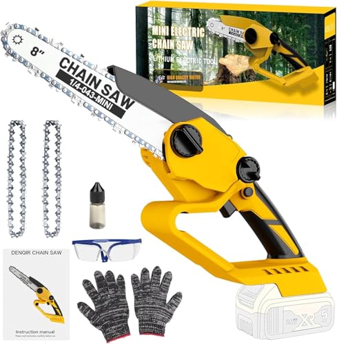 Lmozim - Motosierra eléctrica inalámbrica (8 pulgadas, compatible con batería Dewalt, 21 V, no incluida), motosierra eléctrica inalámbrica con 2 cadenas, sistema de lubricación para jardín