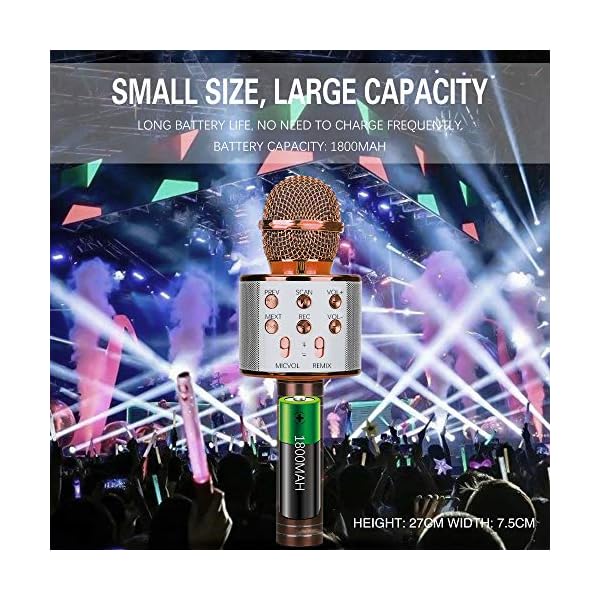 Karaoke Mikrofon, Drahtlose Bluetooth Mikrofon Tragbares Handmikrofon mit Lautsprecher und Aufnahme, Drahtlose Mikrofon… – Bild 6