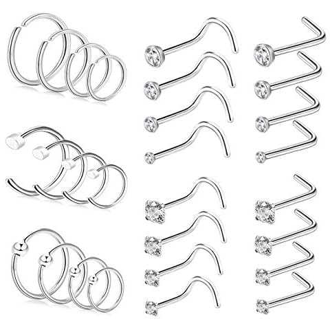 BODYA 28Pcs Surgical Steel Nose Ring Set Cover