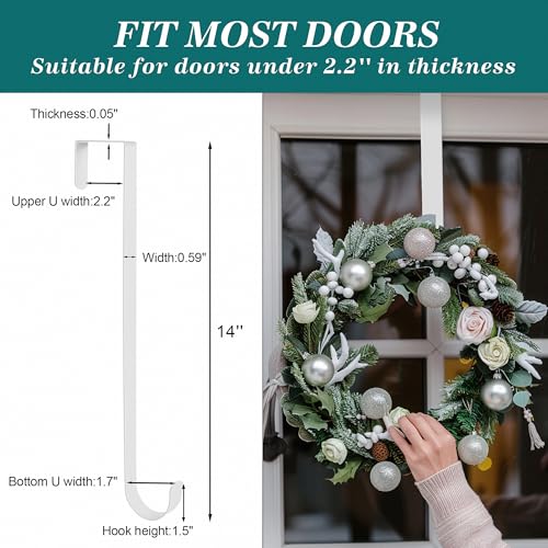 Image of HOOSUN 4th of July Decorations Wreath Hangers for Front Door,14 Inch Metal Wreath Hook Holder for Spring Decor,20 Lbs White Over The Door Wreath Hanger for Spring Patriotic Wreath Front Porch Decor