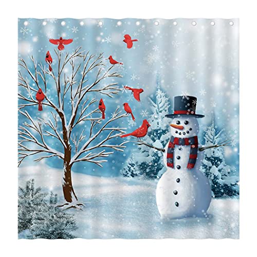 Juirnost Winter Christmas Cardinal Birds Shower Curtain Snowy Tree Snowflake World Scene Shower Curtain For Bathroom Xmas Vintage Bathtubs Decor Waterproof Fabric Curtain With 12 Hooks #TOP13