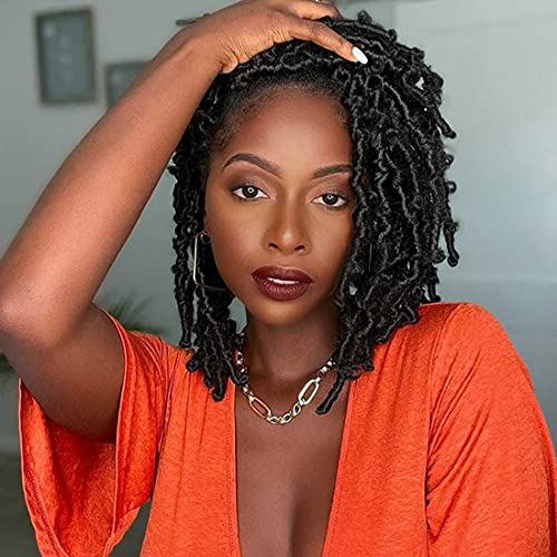 Butterfly Locs Crochet Hair 12 Inch Pre Looped Crochet Braids Hair 6 Packs Butterfly Faux Locs Hair Extension Natural Black Color (1b/12Inch)