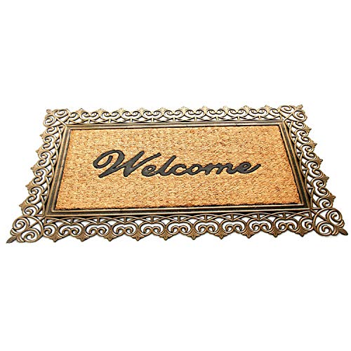 Image of Onlymat Natural Coir Black&Gold Welcome Printed Rectangular Doormat with Attractive Designed Border Long-Lasting,Heavy Duty,Large&Thick Entryway Rug for Indoor&Covered Door Entrances (75 cmX45 cm)