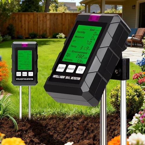 Walensee 6-in-1 Digital Soil Tester,Moisture Meter/Soil pH Tester/Fertility(EC)/Temperature/Light/Air Humidity Sensor,