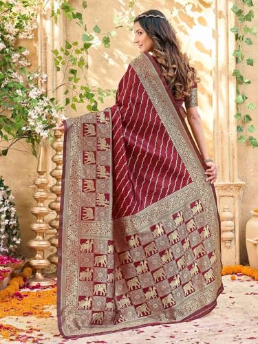 Image of Satrani Women's Silk Banarasi Weaving Saree with Unstitched Blouse Piece