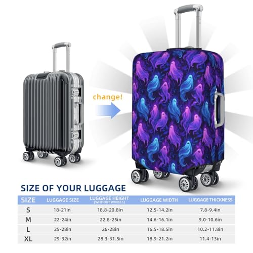 Cute Ghosts Neon Lights In Purple Blue Elastic Travel Luggage Covers Dustproof Scratch-Resistant Suitcase Protector Fit 22-24 Inch3
