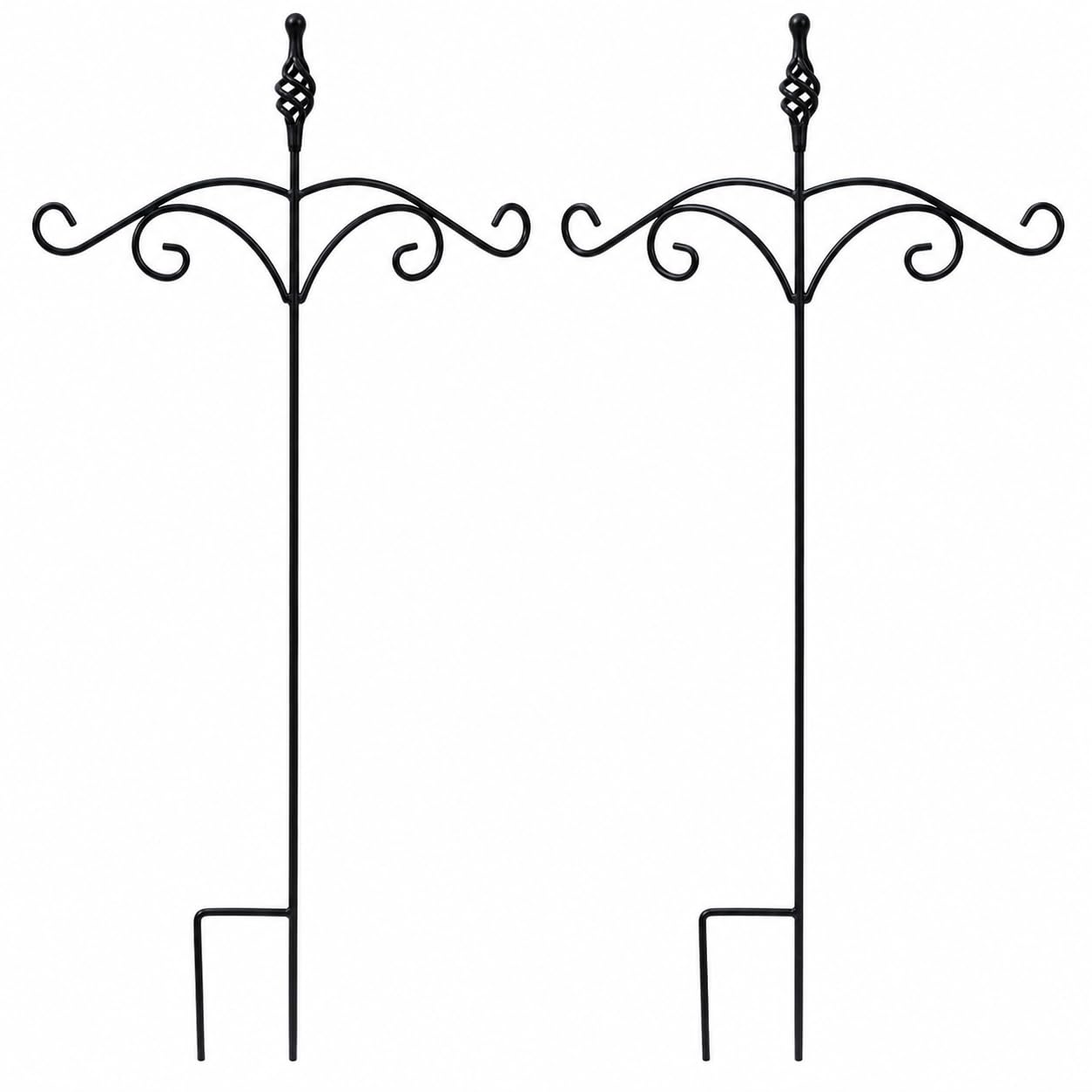 Muddy Hands Pack of 2 Heavy Duty Metal Double Shepherds Crook Hooks 100cm Tall Garden Lantern Bird Feeder Hanging Basket Stakes Powder Coated Steel Outdoor Decor