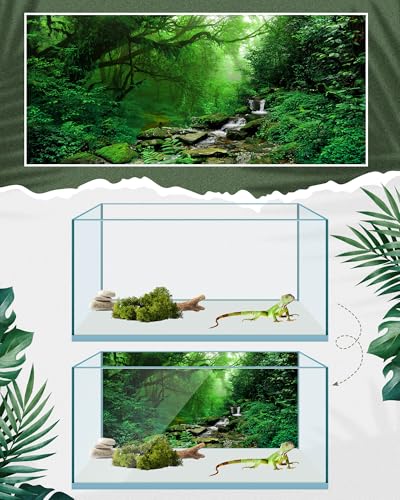 Image of Breling 4 Pcs 30 x 11.8 Inch Reptile Habitat Background with Nano Glue Gobi Sun Black Stone and Tree Fern Stream Terrarium Background Polyester Durable Aquarium Accessories