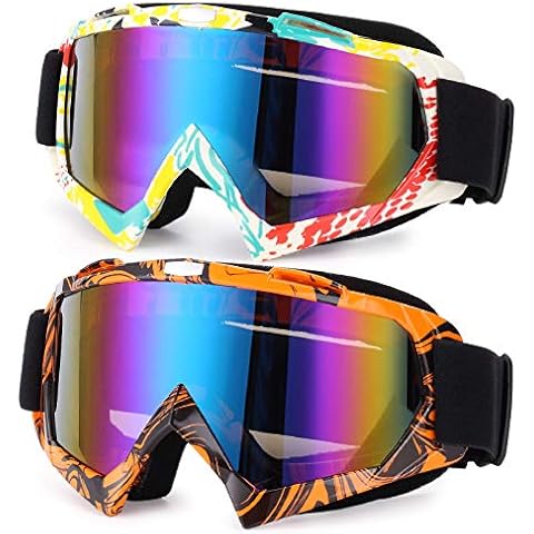 Rngeo Ski Goggles, 2 Pack Motorcycle Goggles Snowboard Glasses Men Women UV Protection Anti-Glare Cover