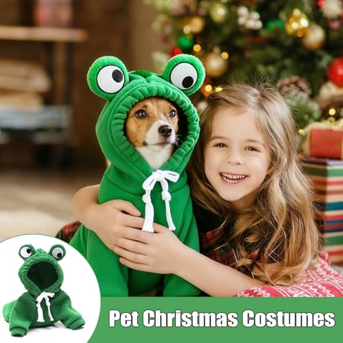 Hundemantel Winter, Haustier Frosch Hoodie Kostüm, Winteroverall für Hunde, Niedlicher Frosch Form Pullover für Hunde, Warm Hundepullover Fleece, für kleine, mittelgroße und große Hunde (XL)