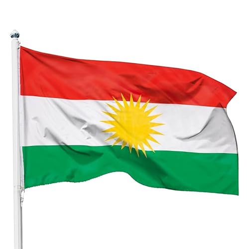 Kurdistan Flagge, Nationalflagge mit Sonne Symbol, Rot-Weiß-Grün, Dekorative Fahne für Kurdische Kultur