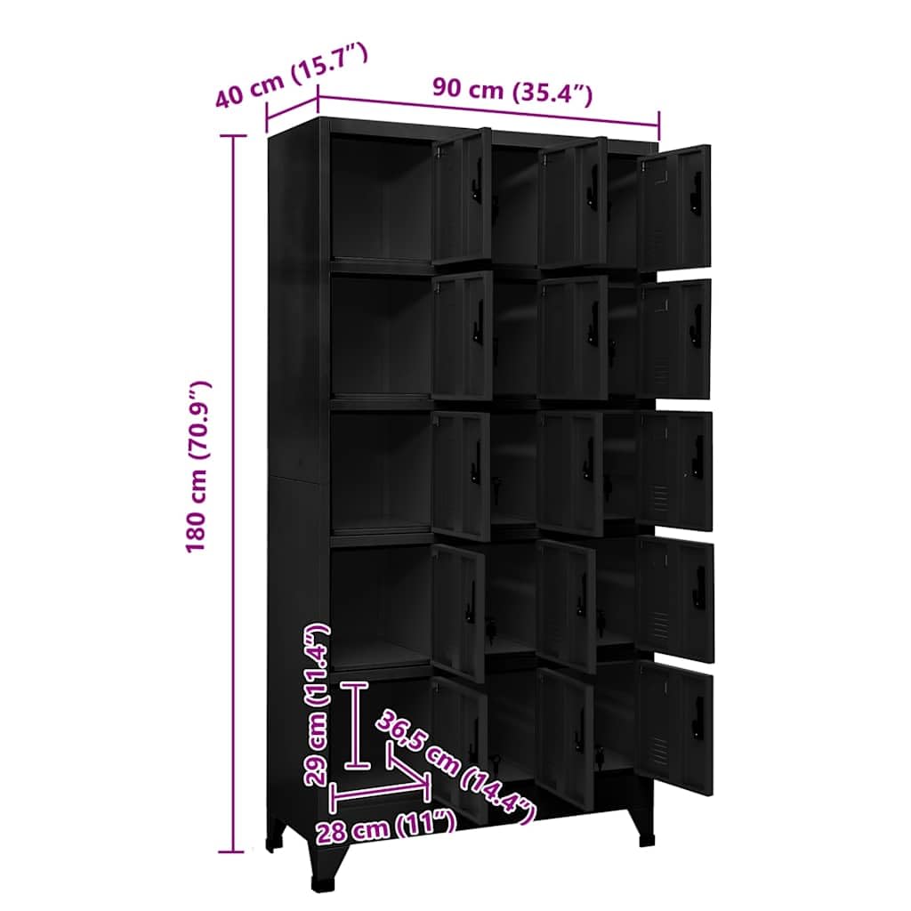 Brokky Taquillas metalicas Taquillas Vestuario 15 Puertas con Llave para Colegios y Oficinas-Negro-con 15 cerraduras