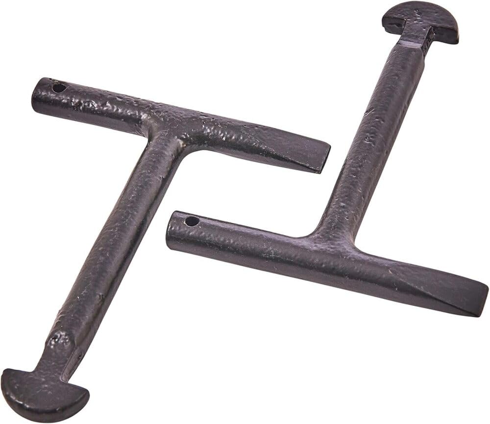 Dekton Set di 2 chiavi per pozzetto con manico a T, copertura in acciaio resistente, maniglia a T, ideale per sollevare scarichi, fognature, coperture di accesso, resistenti alla ruggine, durevoli per