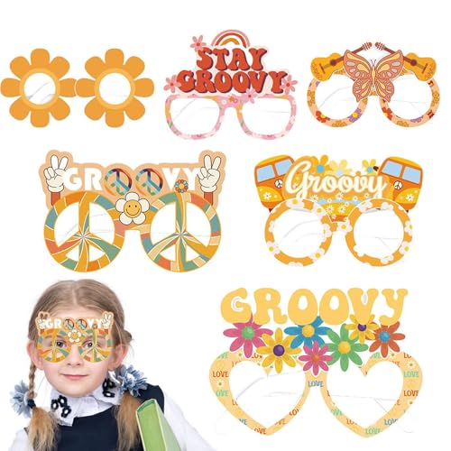 Pack de fiesta de gafas hippie, regalos de fiesta de gafas Groovy, gafas decorativas gafas divertidas, gafas de fiesta retro portátiles, para celebración, accesorios de fotos de playa, decorat