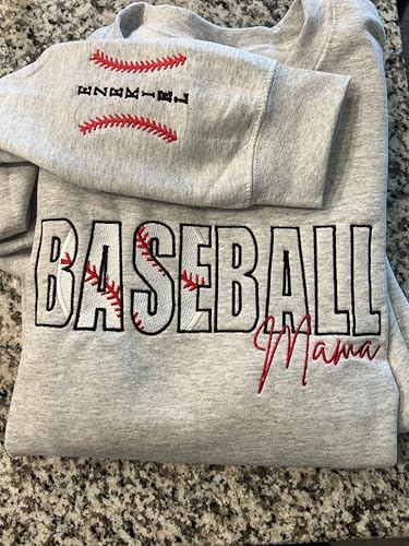 CHILLEVER Personalized Embroidered Baseball Mama Sweatshirt, Custom Baseball Mom Crewneck, Game Day Sport Team Spirit Gifts4