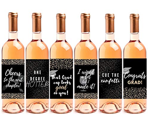 6 Graduation Gift Wine Labels or Stickers For Men or Women, Cute Unique Party Decoration Supplies Ideas, Best Present For Adult College, University, Masters, PHD, Nurse RN Navy Army Doctorate Graduate