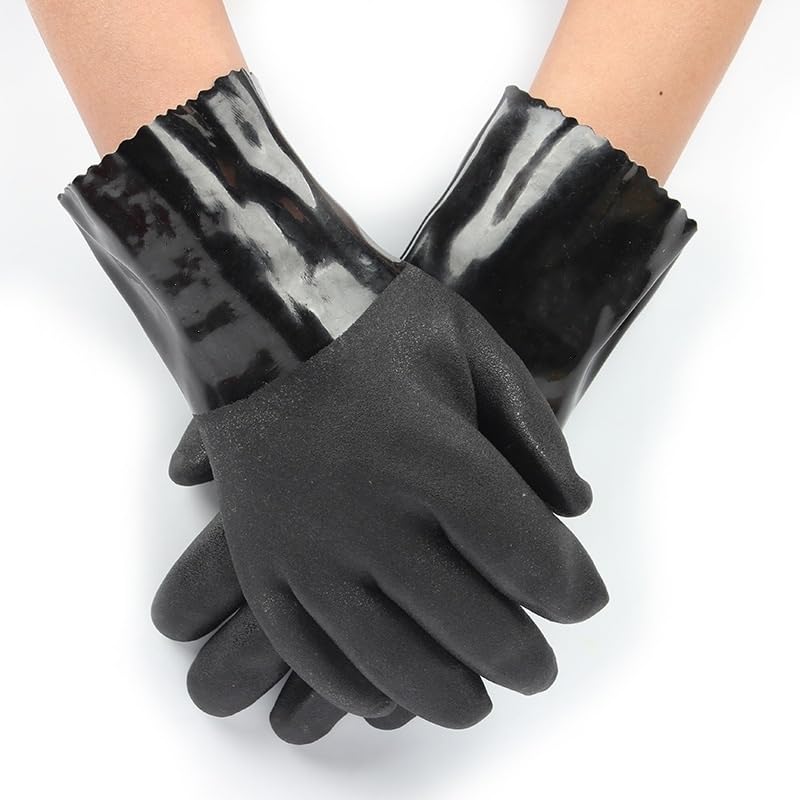 Guantes de trabajo de seguridad resistentes a químicos, antideslizantes, resistentes al agua y al aceite de palma, color negro, 28cm-30cm, 5 pares