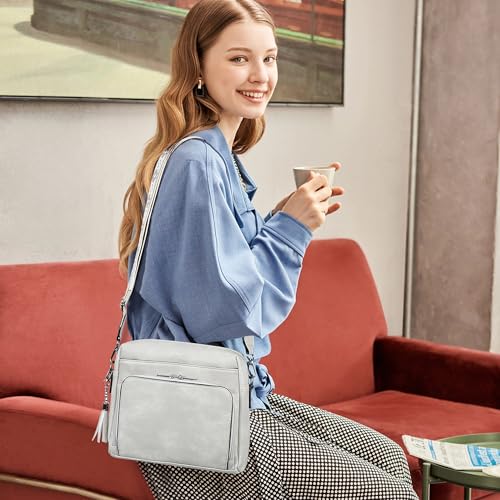 PU Leather Crossbody Purses for Women, Medium Crossbody Bag Bags for Women Soft Leather Shoulder Handbags Trendy Travel Purse Built in Wallet with Adjustable Strap Grey2