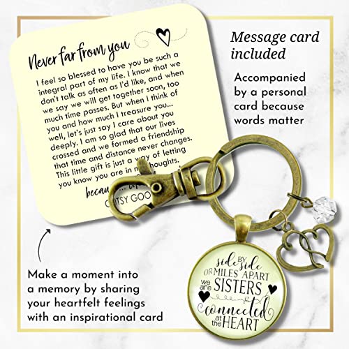 Gutsy Goodness PRKEYW005526 Sister Keychain Side By Side Long Distance Boho Style Bronze Jewelry For Women Key Ring - Handmade Glass Family Pendant, Double Heart Charm, Gift Package Meaningful Bff Friends Message Card & Box thumb #1