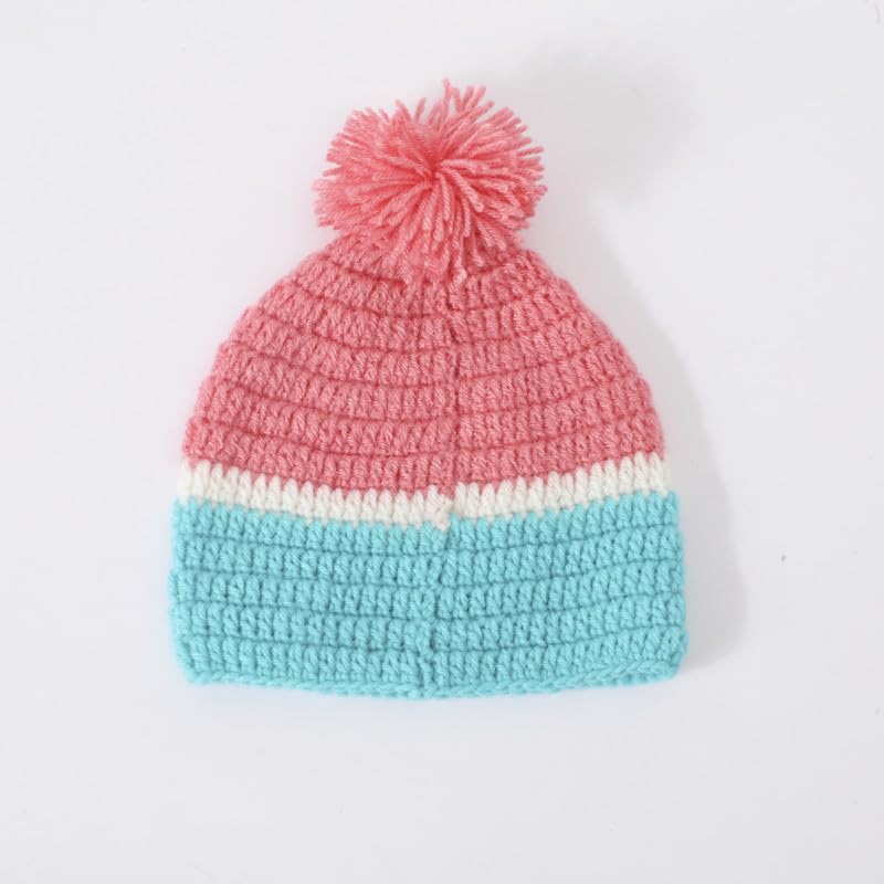 Image of Handmade Knitted Self Design Woolen Beanie Cap for Kids - White & Red 6-12 M | Winter Cap for Baby | FUNCAP56-6-12 M