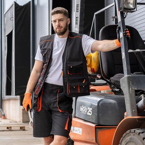 BWOLF Atlas Multifunktionale Arbeitsweste Herren Arbeitsweste Classic Grau/Orange (Grau, L) – Bild 6