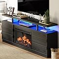 IRONCK TV Stand with 26” Electric Fireplace, Charging Station & LED Light, Accommodates 55/65/75 inch TV, 68" Wood Entertainment Center for Living Room, Bedroom - Black