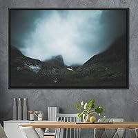 Framed Canvas Wall Art Foggy Mountains Aerial Cool Multicolor Nature Photography Realism Relax/Calm Rustic Wilderness - 16x24 inches