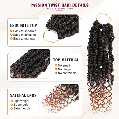 Passion Twist Crochet Hair, Pretwisted Passion Crochet Hair 12 Inch, Passion Twist Crochet Hair 8 Packs Prelooped Passion Twist Hair, Short Pre Looped Crochet Hair for Black Women(1B/30) - Image 4