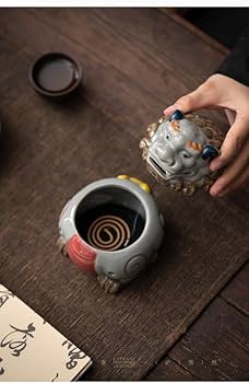 Amazon｜狻猊彩陶香炉神獣古陶泥斗彩擬古陶磁器手彩燻香創意香香炉香道