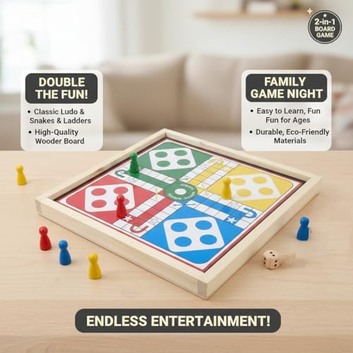 Image of 2 in 1 Wooden Magnetic Board Game | Ludo + Snakes & Ladders Combo | 30x30 cm Travel Friendly Family Game | Classic Indoor Game for Kids & Adults (2-4 Players)