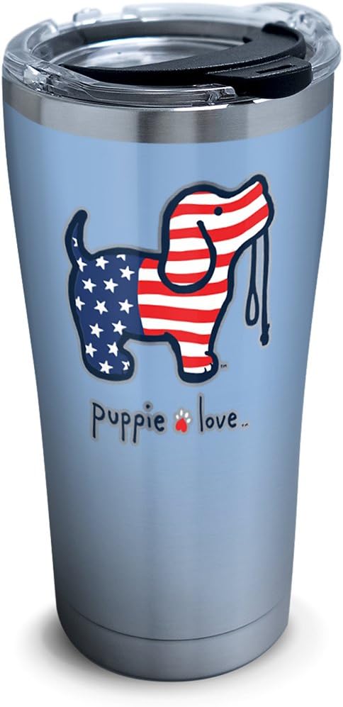 🛒 Flash Sale Tervis Puppie Love-USA Pup Tumbler with Clear and Black Hammer Lid, 20 oz Stainless Steel, Silver