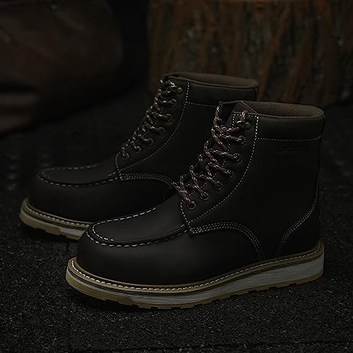Steel Moc Toe Waterproof Safety Work Boots For Men,Fashion Classic Insulated Industrial Construction Ankle Shoes Dark Brown 6 Inch Footwear4