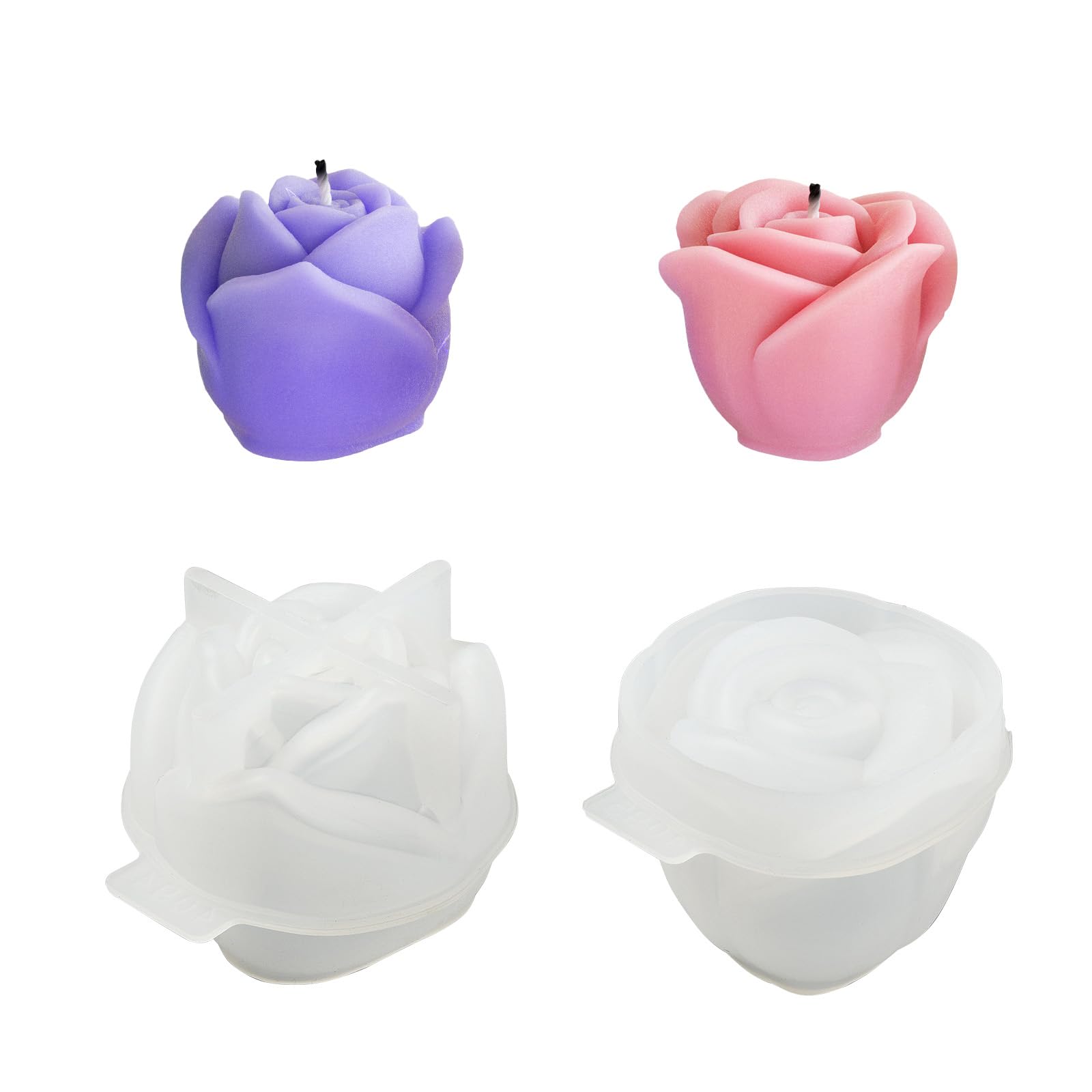 UR URLIFEHALL 2 Pcs Rose Flower Candle Moulds Silicone Floral 3D Epoxy Resin Moulds for DIY Candles Soap Aromatherapy Crafts Home Party Decor