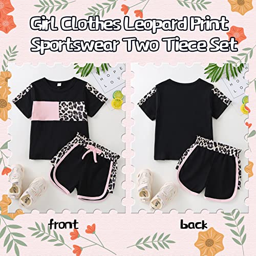Image of FOCUTEBB Toddler Girl Clothes Baby Leopard T-Shirt Shorts Summer Set 18M-8Y