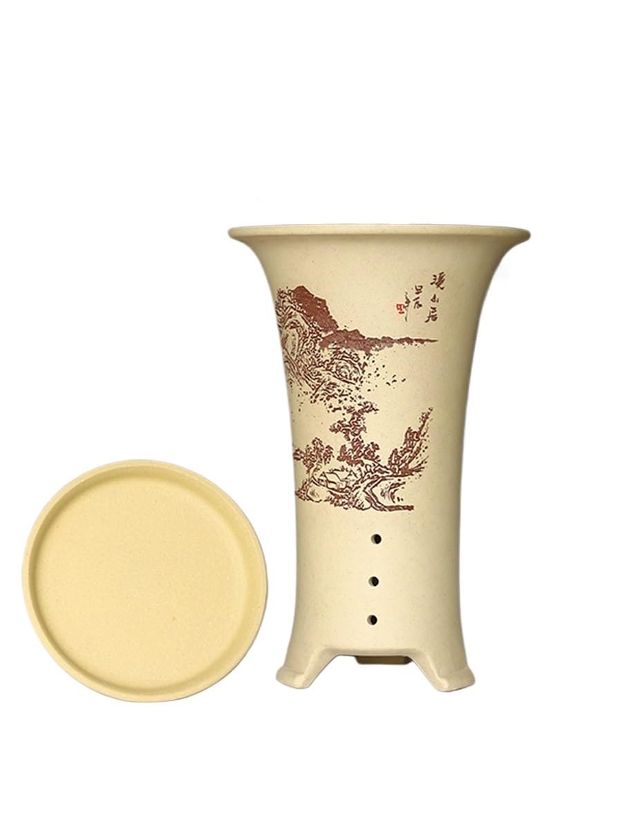 GELASIGE Flower Pots FlowerpotCeramic Engraved Waisted Round Alabaster Orchid PotPlant Container Outdoor Flower Pots