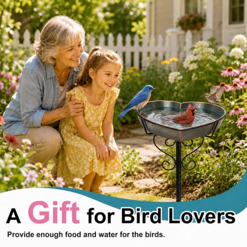 Image of Goodeco Metal Heart Bird Bath - 2.17 inch Deep, 12.1 inch Easy-Clean Removable Bowl