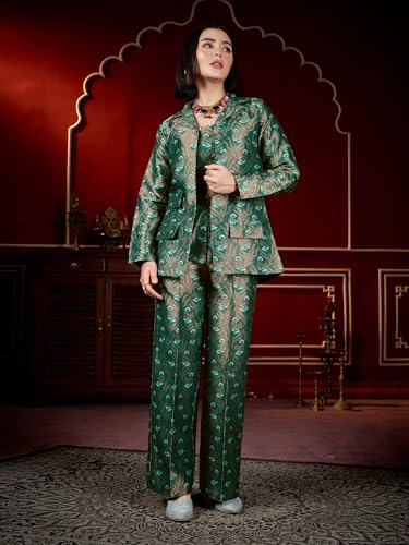 Image of PURVAJA Women's Full Sleeve Crop Top Trouser Printed Co-Ords Set