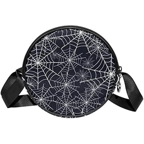 Round Sling Bag Small for Women, Fashion Crossbody Bag Shoulder Bags Handbag with Adjustable Straps Spider Web Pattern Cover